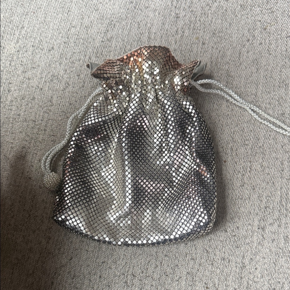 Whiting & Davis Silver Sequin Drawstring Mini Bag - image 3